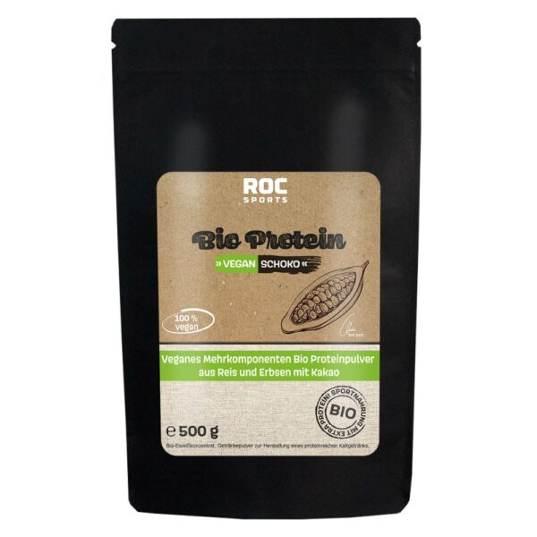 ROC-Sports Bio Sportnahrung - veganes Proteinpulver mit echtem Bio-Kakao, Erbsen- und Reisprotein