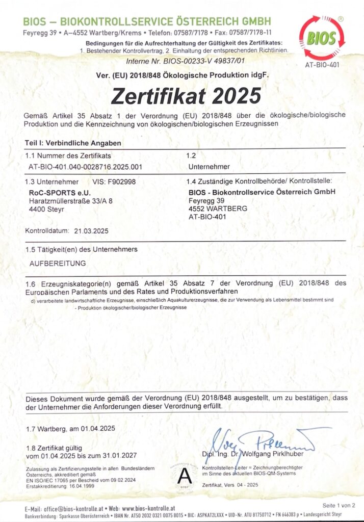 ROC-Sports Bio Zertifikat 2025