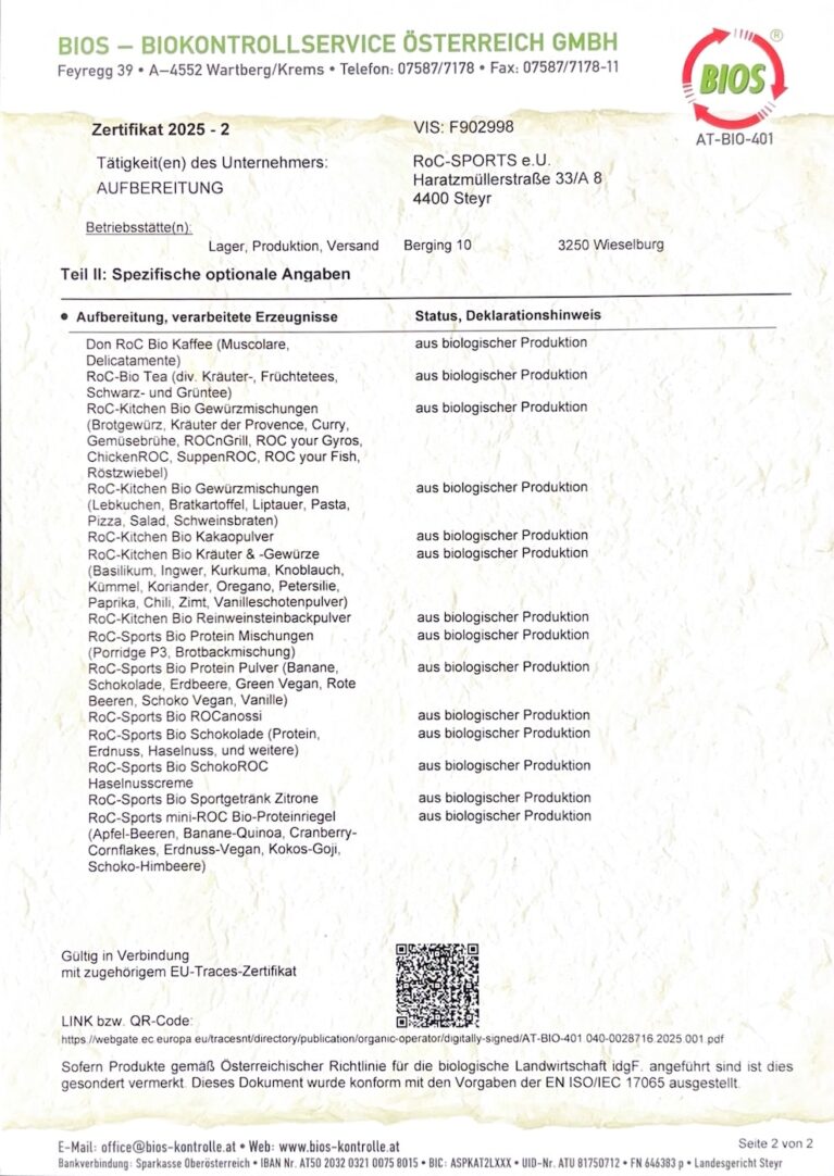 ROC-Sports Bio Zertifikat 2025